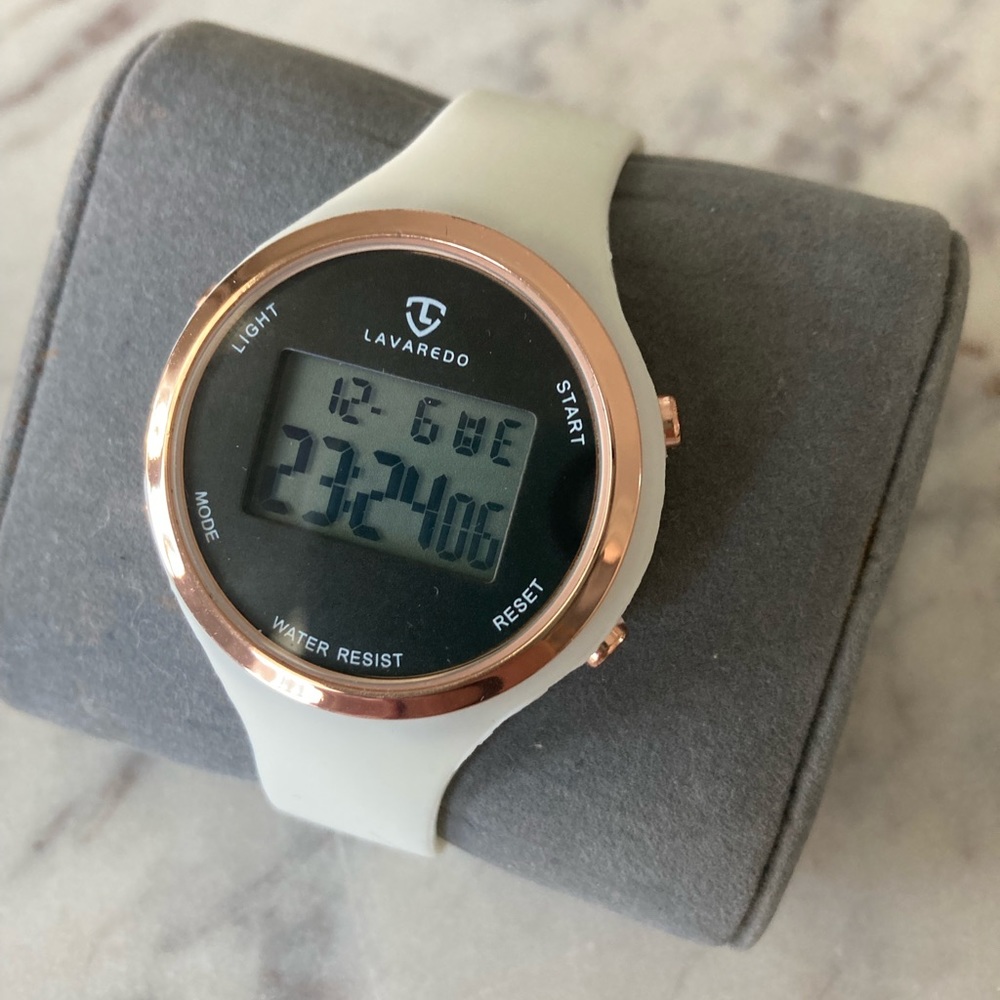 White and rose, gold water resistant digital watch - Picture 5 of 5